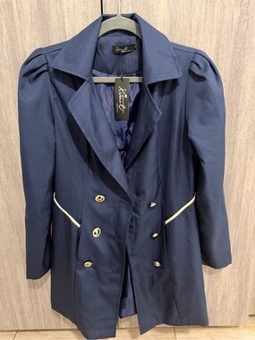 Kismet Navy Double-Breasted Pea Coat with Cream Trim